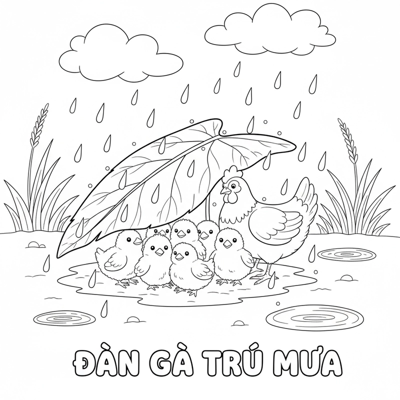 Tô màu đàn gà mẹ con