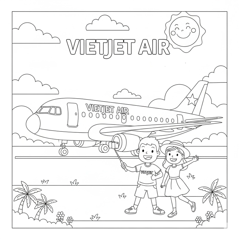 Tô màu máy bay Vietjet đáng yêu