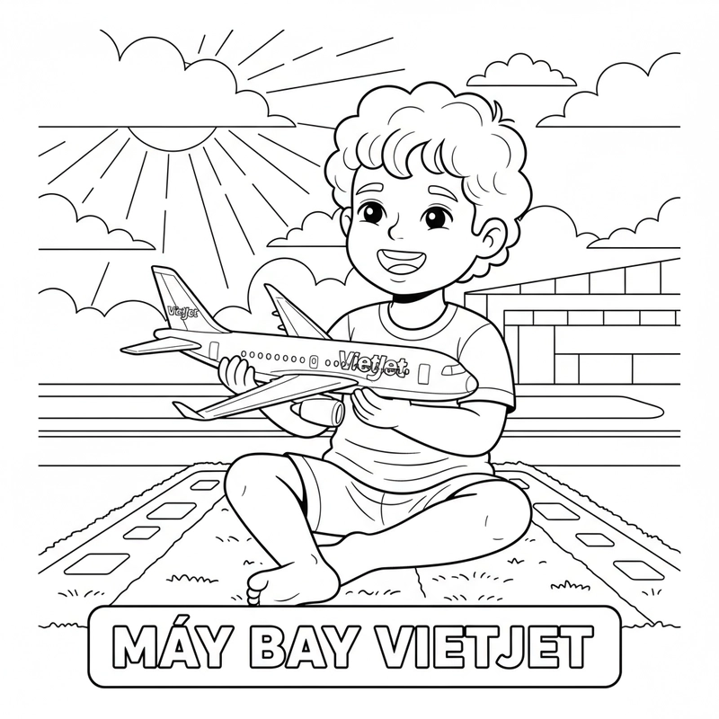Tô màu máy bay Vietjet dễ thương