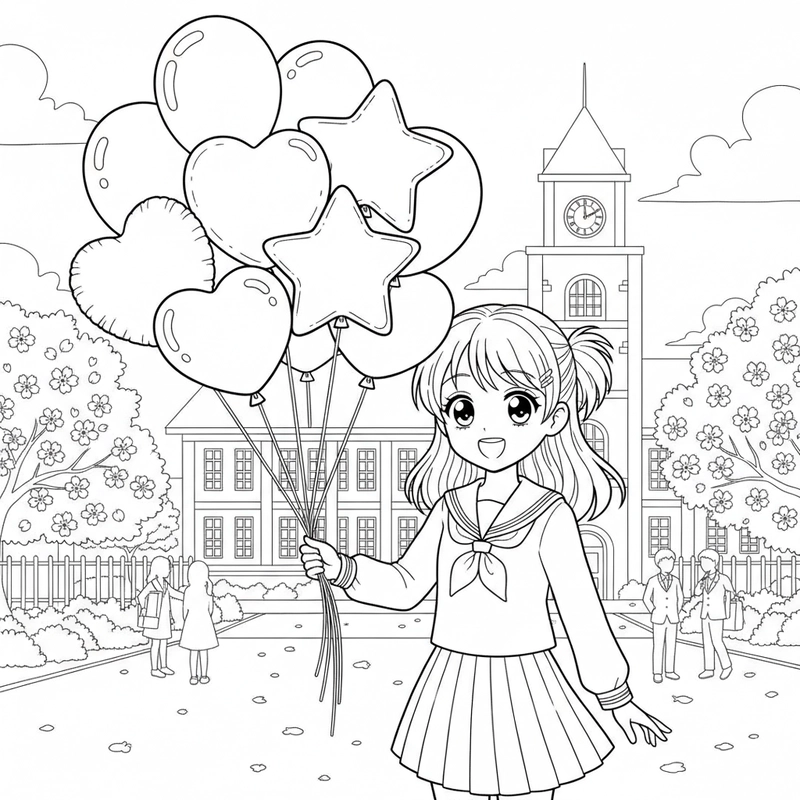 Tô màu nhân vật anime học sinh nữ xinh