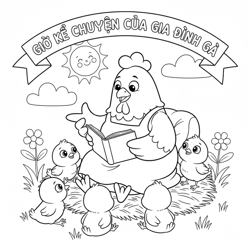 Tô màu tranh gà mẹ chăm con