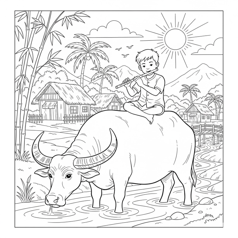 Tranh làng quê Việt Nam cho bé tô