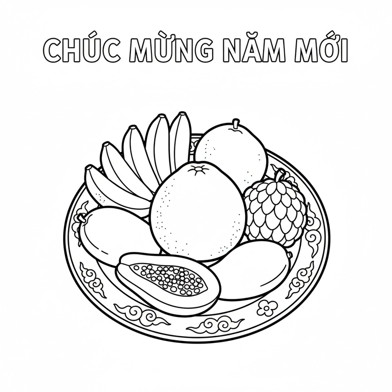 Tranh mâm ngũ quả đáng yêu