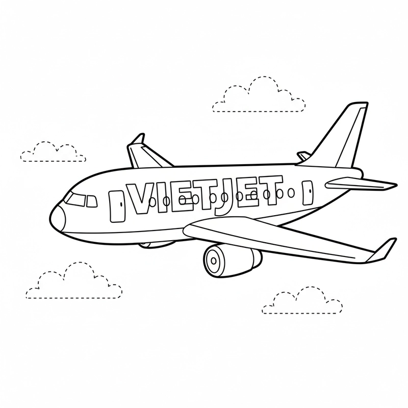 Tranh máy bay Vietjet đơn giản dễ tô