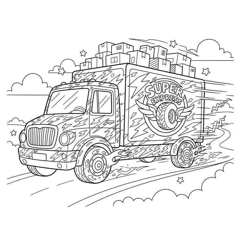 Tranh ô tô tải tô màu đơn giản