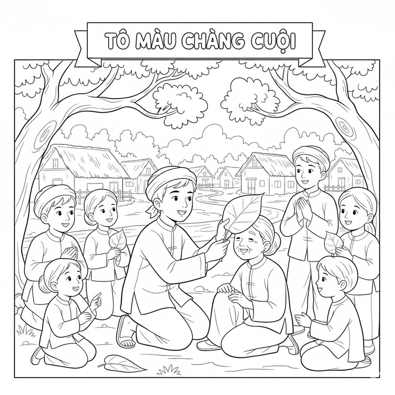 Tranh tô màu Chú Cuội cho bé tô