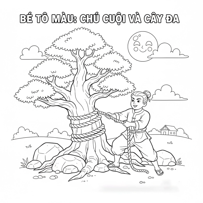 Tranh tô màu Chú Cuội cho bé