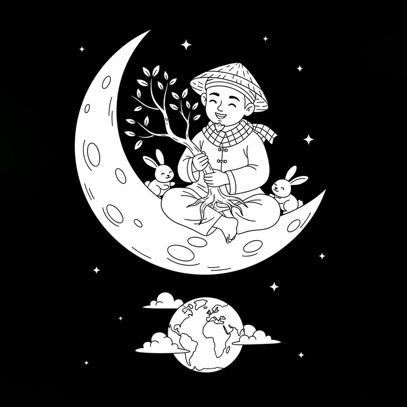 Tranh tô màu Chú Cuội cung trăng