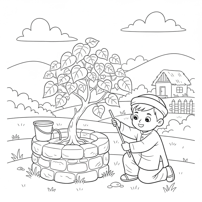 Tranh tô màu Chú Cuội đáng yêu