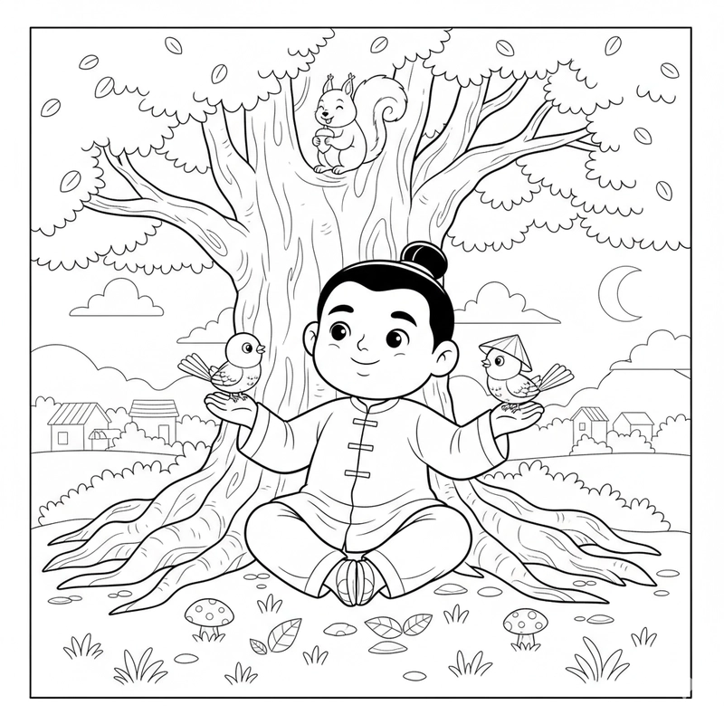 Tranh tô màu Chú Cuội đẹp mắt