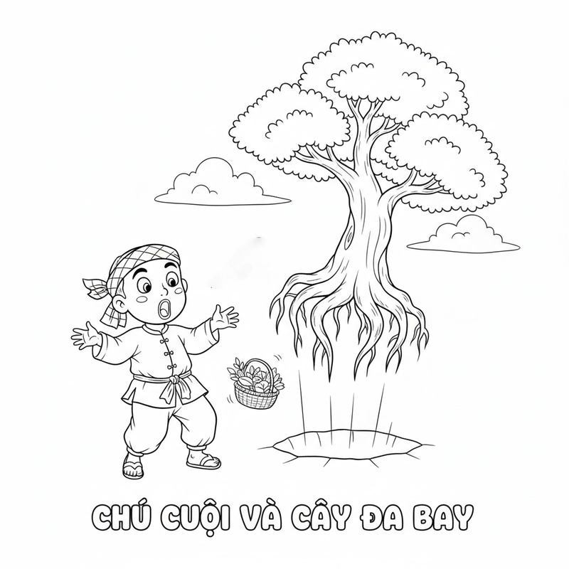 Tranh tô màu Chú Cuội đơn giản