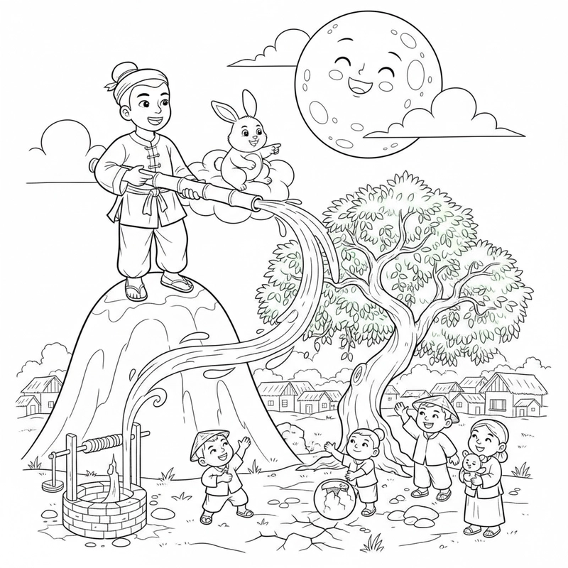 Tranh tô màu Chú Cuội lung linh