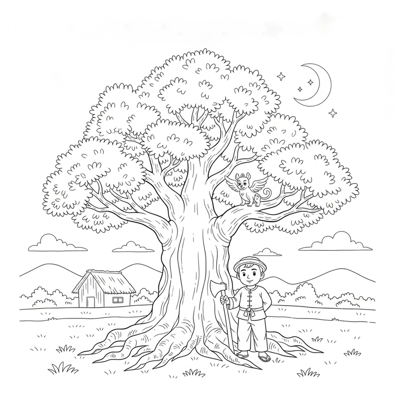 Tranh tô màu Chú Cuội sáng tạo