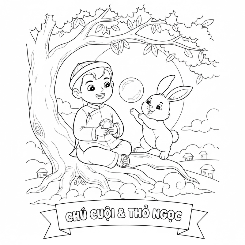 Tranh tô màu Chú Cuội và Thỏ Ngọc