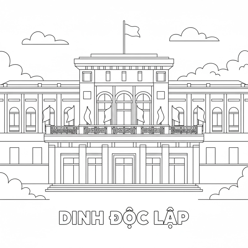 Tranh tô màu Dinh Độc Lập đẹp và ý nghĩa