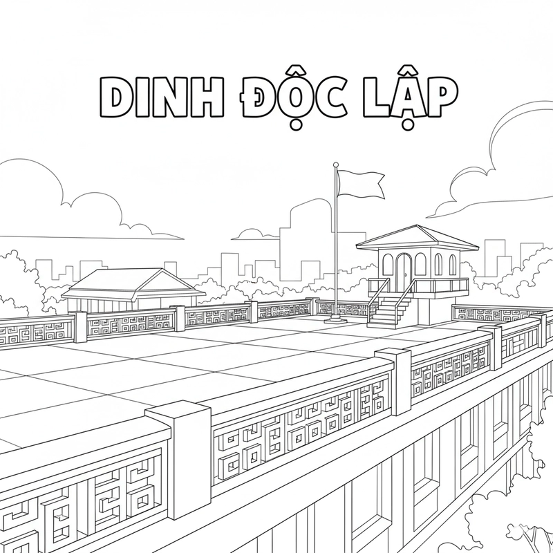 Tranh tô màu Dinh Độc Lập đơn giản cho trẻ