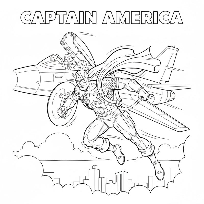 Tranh tô màu Đội Trưởng Mỹ hành động