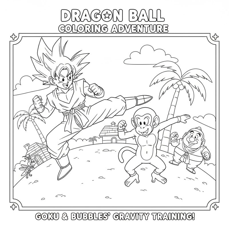 Tranh tô màu Goku và bạn bè