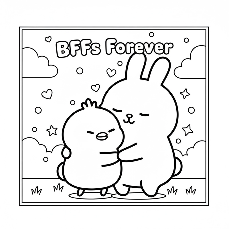 Tranh tô màu Molang vui chơi cùng Piu Piu