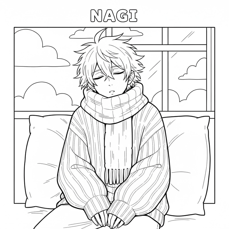 Tranh tô màu Nagi dễ thương đơn giản