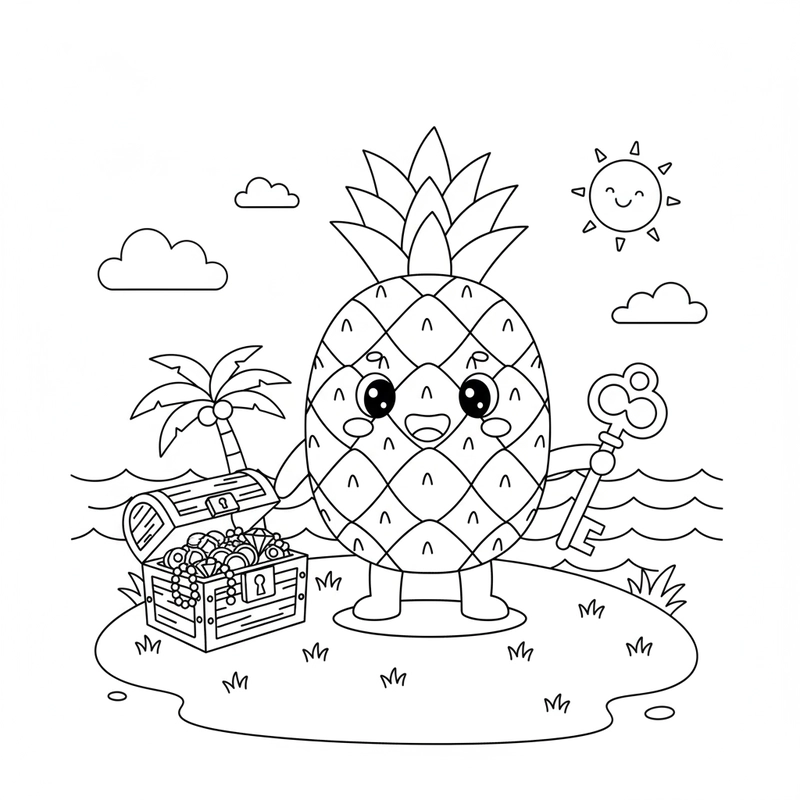Tranh tô màu Quả Dứa ngộ nghĩnh