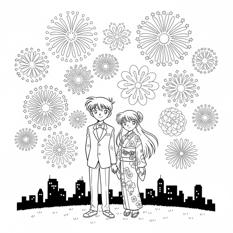 Tranh tô màu Shinichi và Ran cho bé