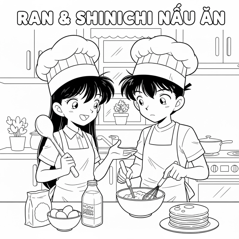 Tranh tô màu Shinichi và Ran dễ tải