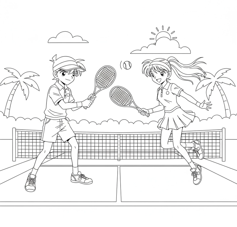 Tranh tô màu Shinichi và Ran học sinh