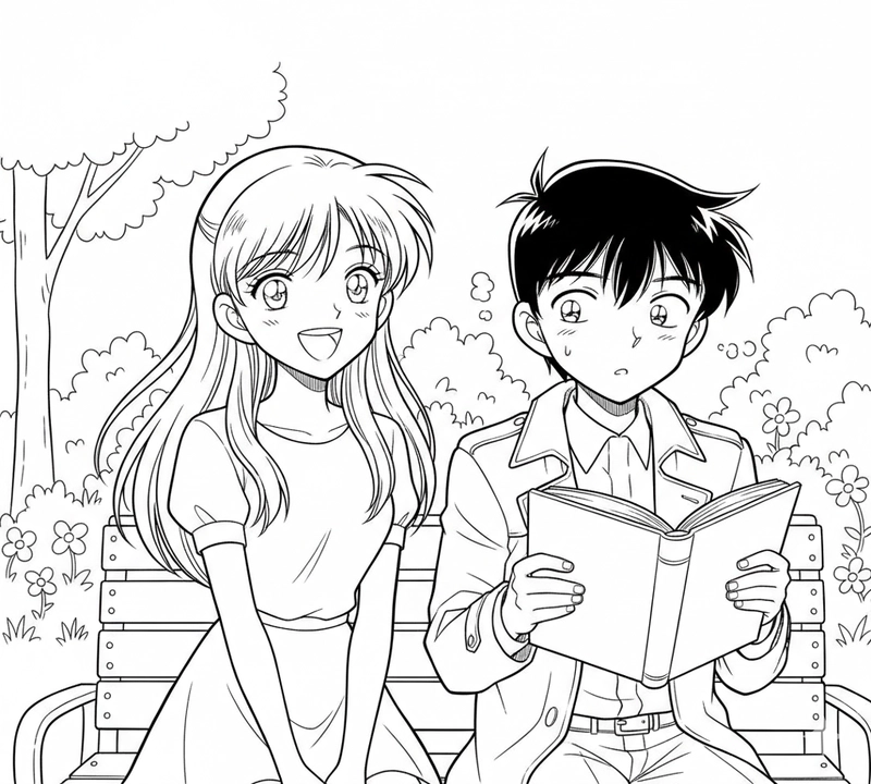 Tranh tô màu Shinichi và Ran ngộ nghĩnh