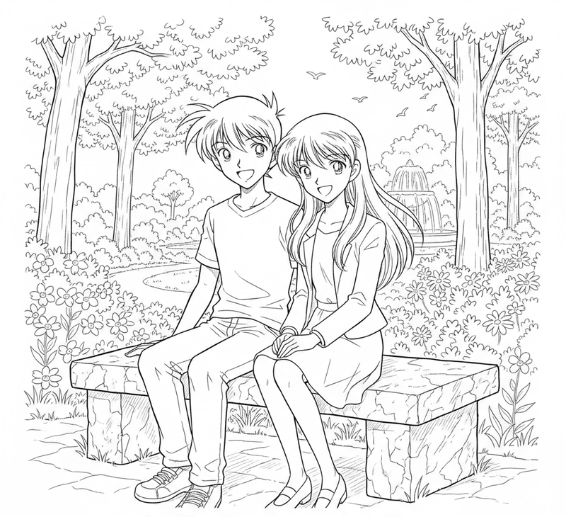 Tranh tô màu Shinichi và Ran sáng tạo bé