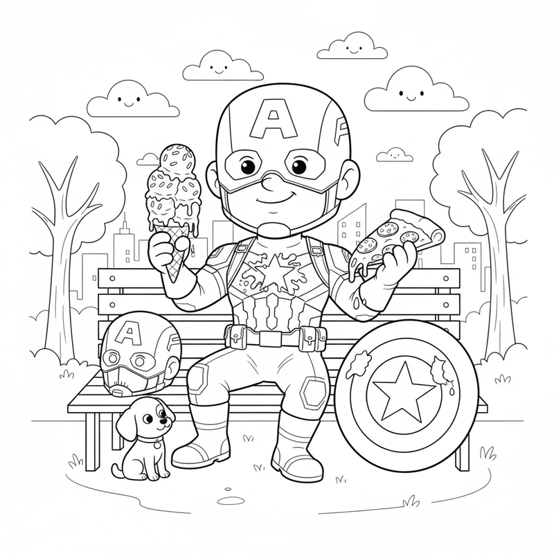 Tranh tô màu Siêu nhân Đội Trưởng Mỹ đáng yêu