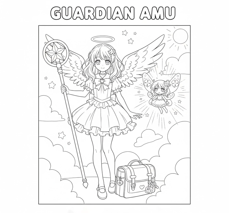 Tranh tô màu Thiên Thần Hộ Vệ Amu chibi