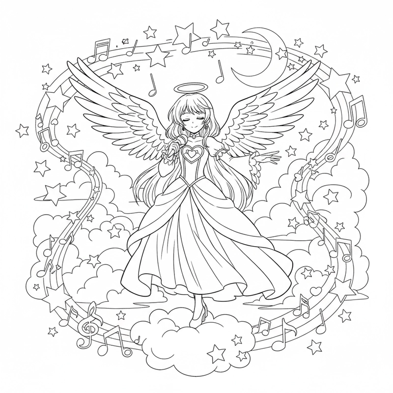 Tranh tô màu Thiên Thần Hộ Vệ Amu và Miki