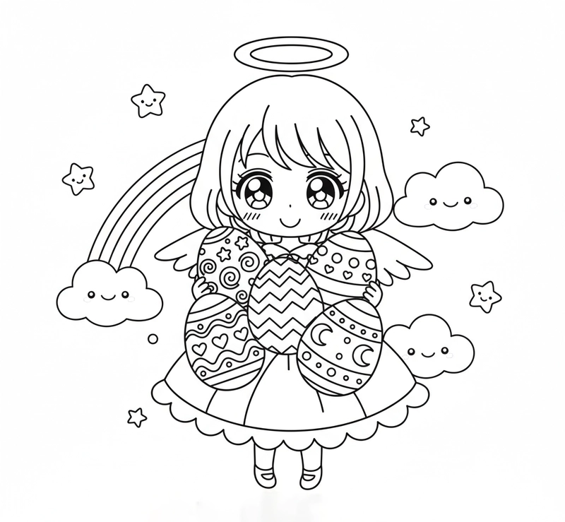 Tranh tô màu Thiên Thần Hộ Vệ anime đẹp mắt