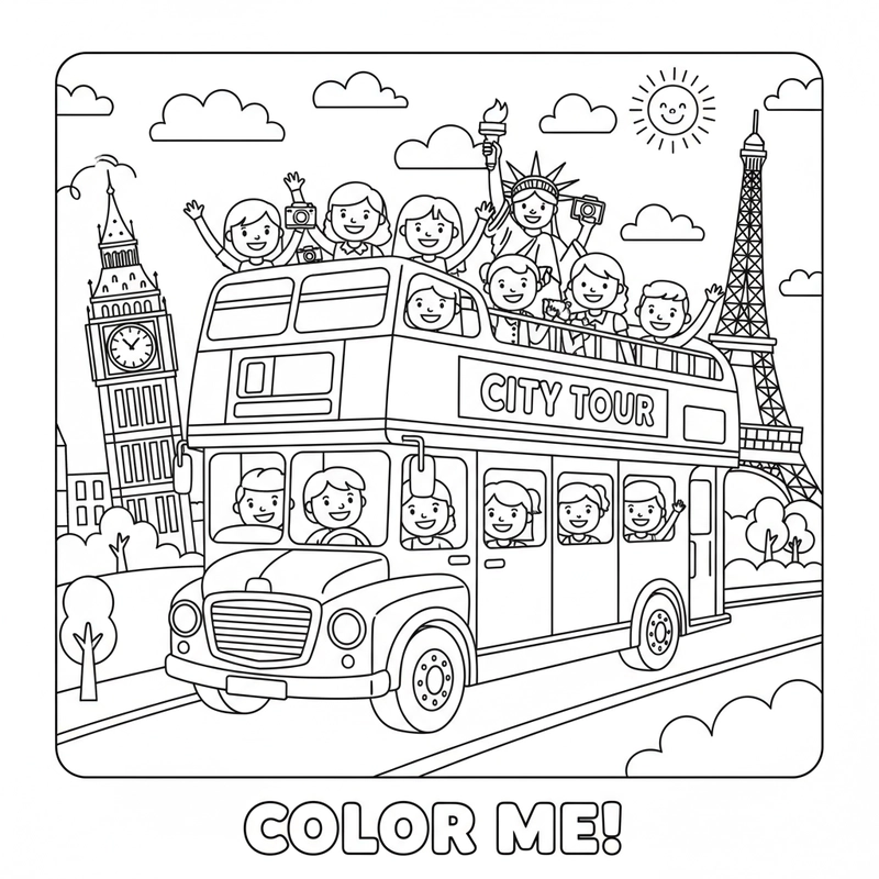 Tranh tô màu Xe Ô Tô Khách đáng yêu cho bé