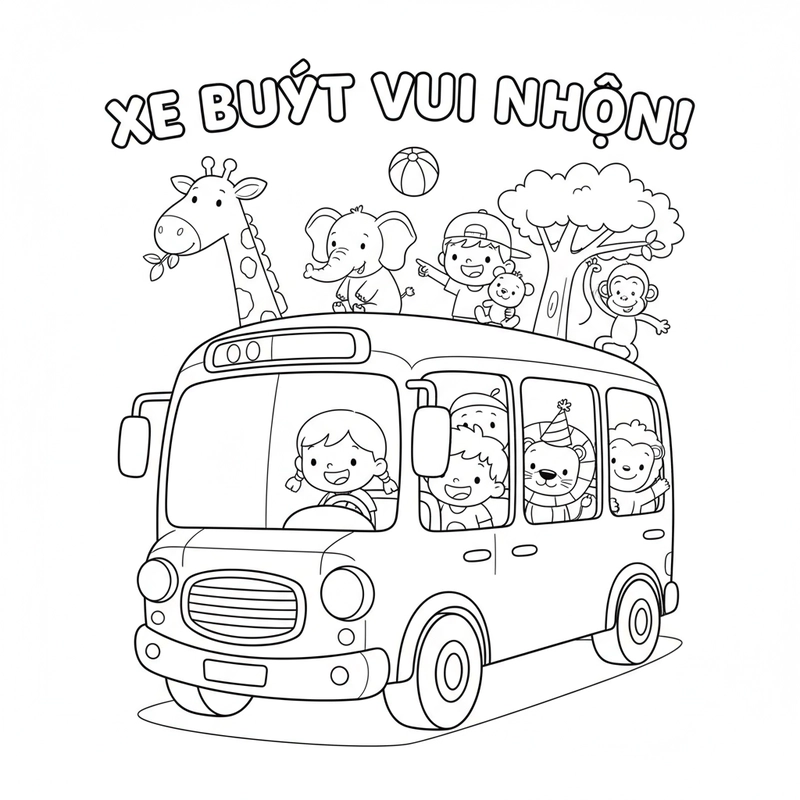 Tranh tô màu Xe Ô Tô Khách dễ tô màu