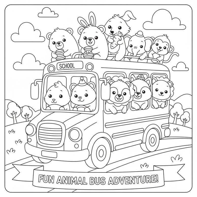 Tranh tô màu Xe Ô Tô Khách đẹp cho bé