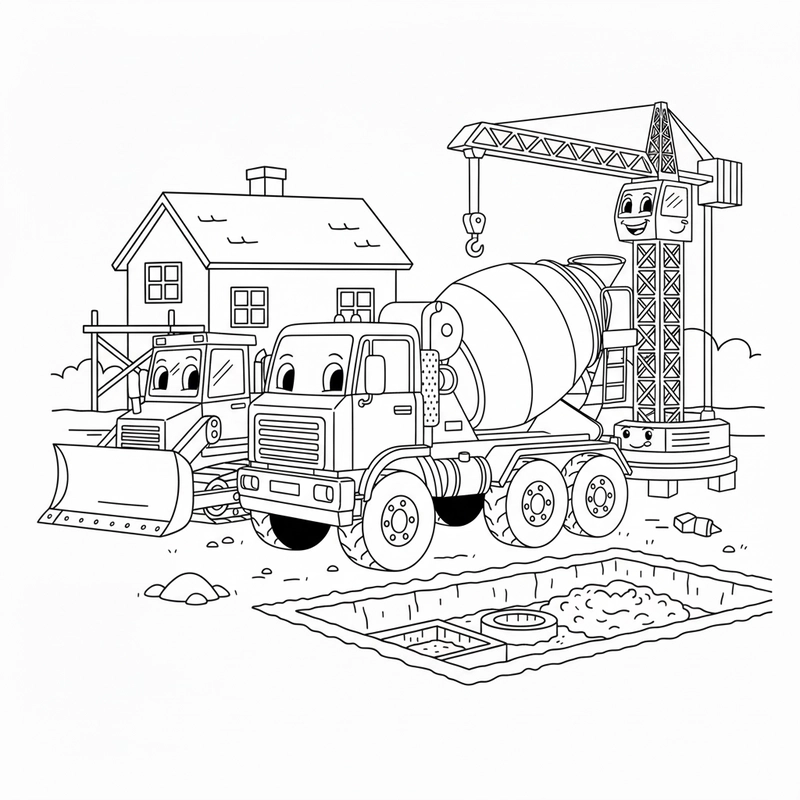 Tranh tô màu Xe Trộn Bê Tông cực ngầu