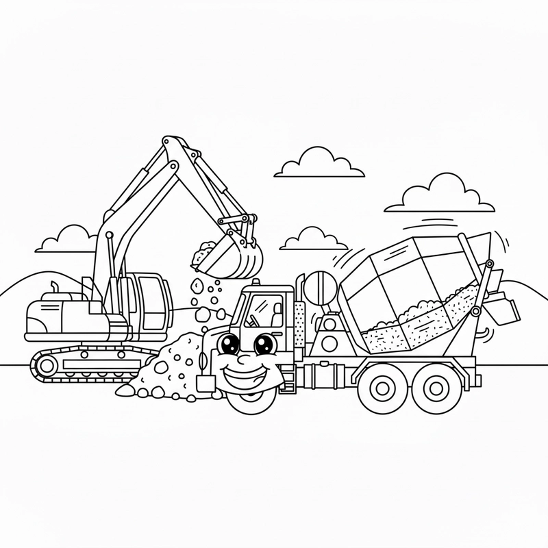 Tranh tô màu Xe Trộn Bê Tông dễ tải