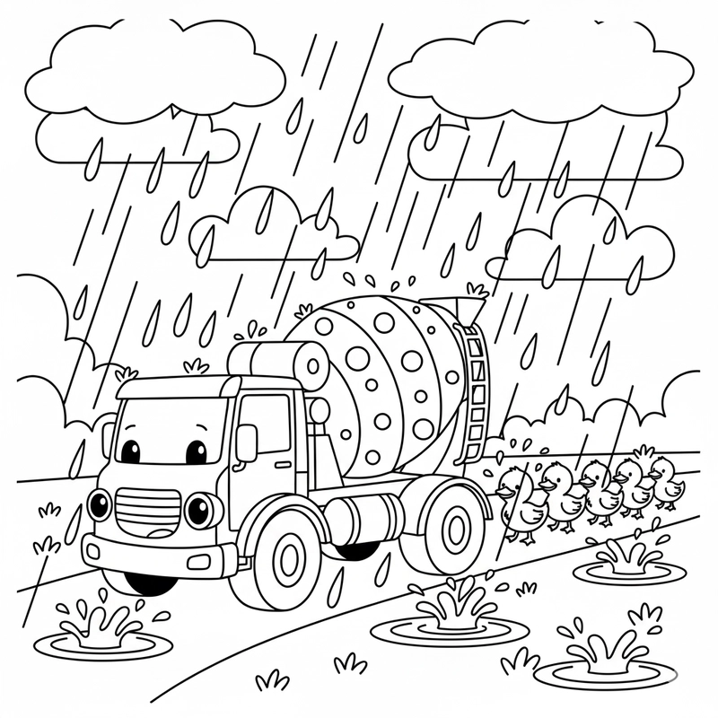 Tranh tô màu Xe Trộn Bê Tông dễ tô