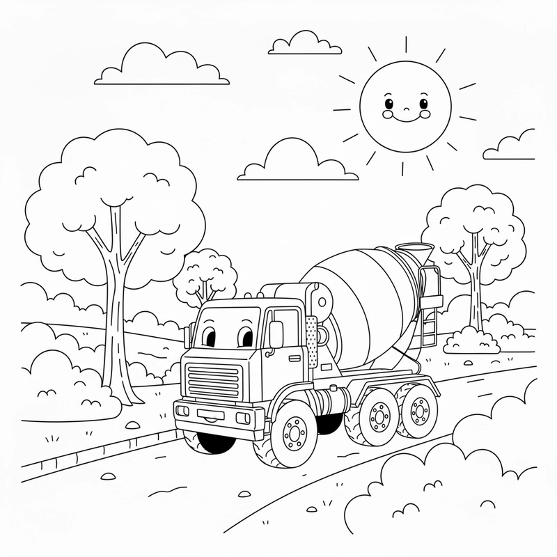 Tranh tô màu Xe Trộn Bê Tông đơn giản