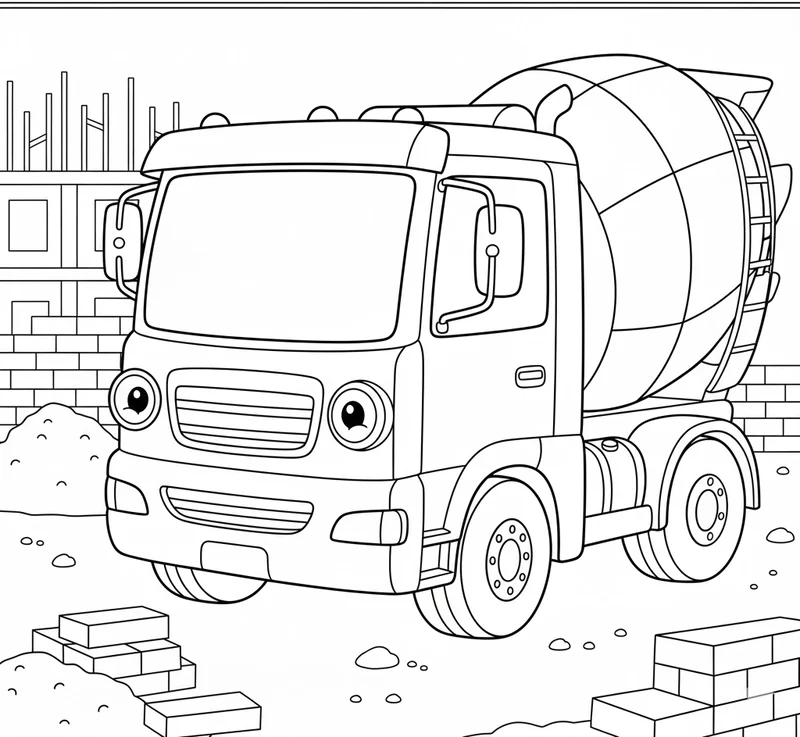 Tranh tô màu Xe Trộn Bê Tông ngộ nghĩnh