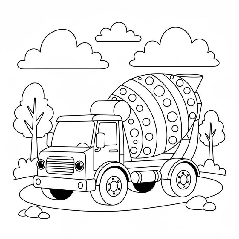 Tranh tô màu Xe Trộn Bê Tông vui nhộn