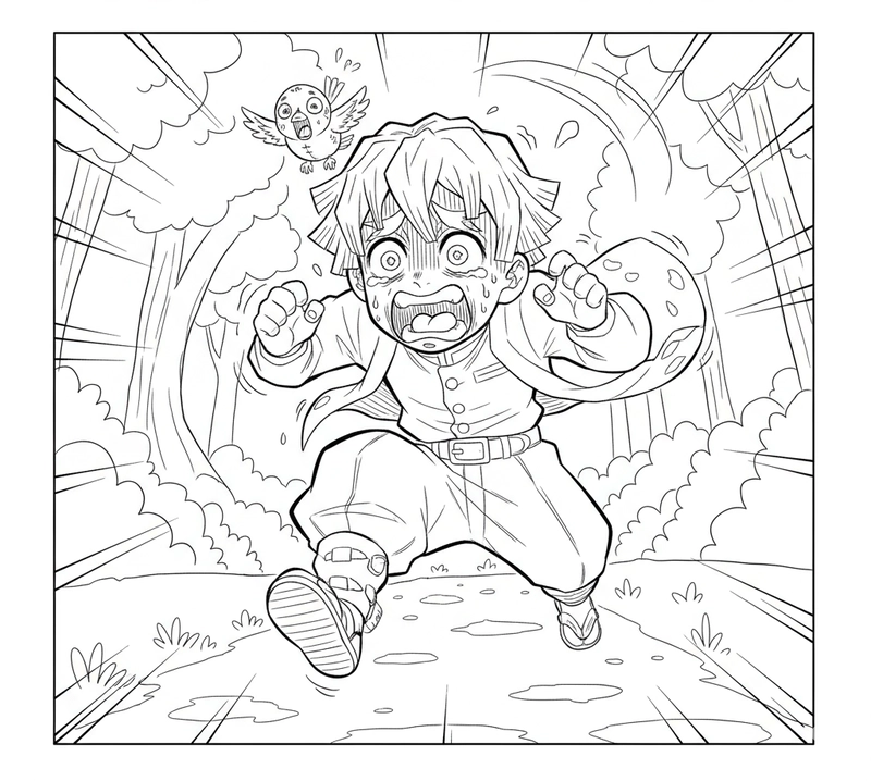 Tranh tô màu Zenitsu chibi