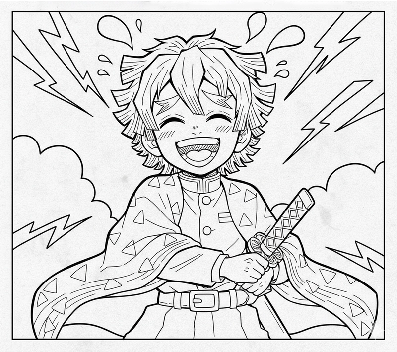 Tranh tô màu Zenitsu dễ tô