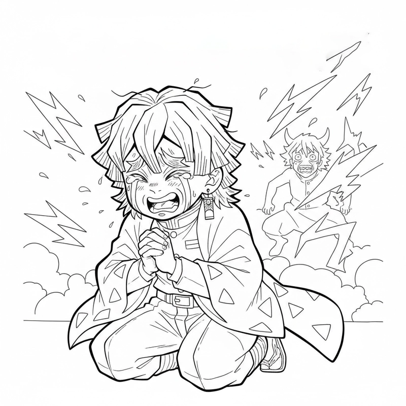 Tranh tô màu Zenitsu và quỷ