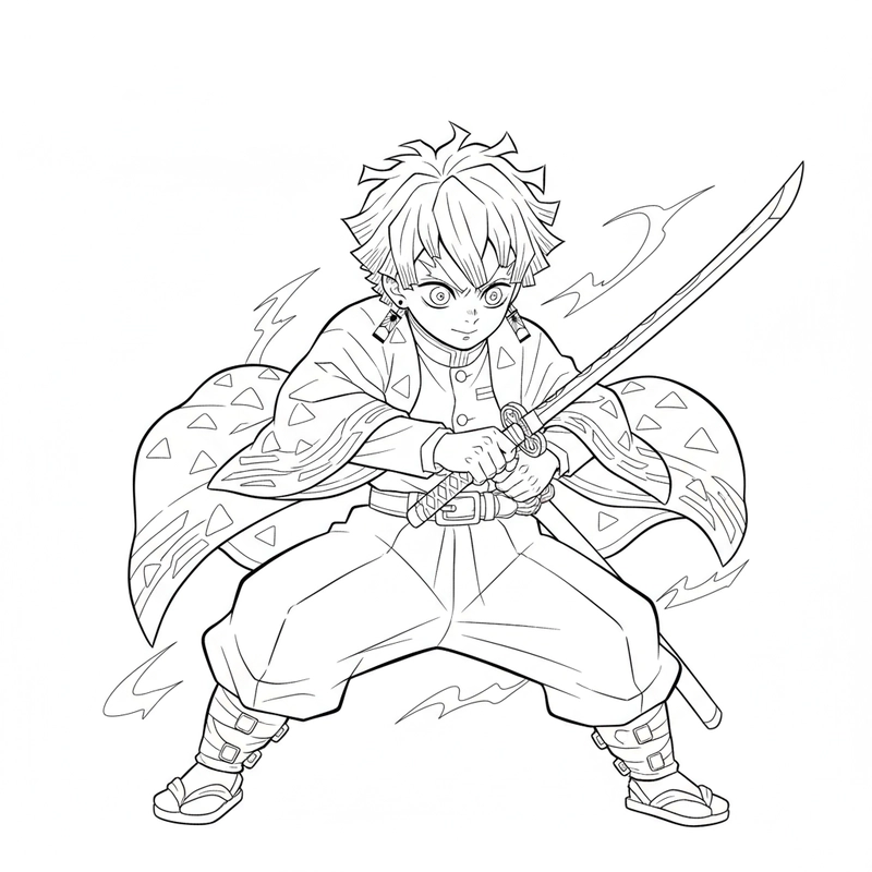 Tranh tô màu Zenitsu vẽ tay