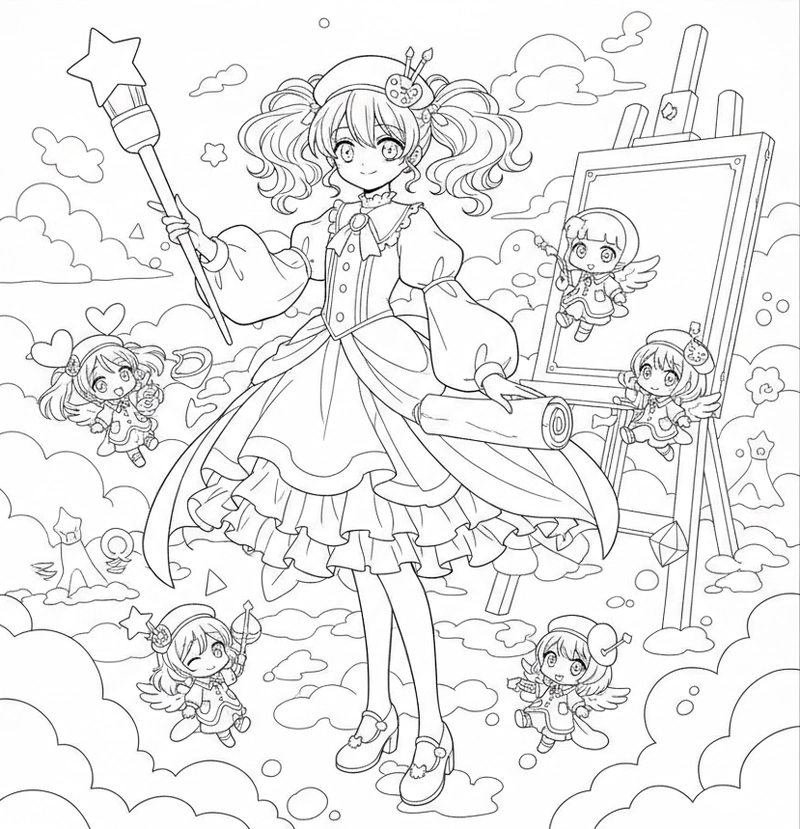 Tranh tô màu anime Thiên Thần Hộ Vệ đẹp