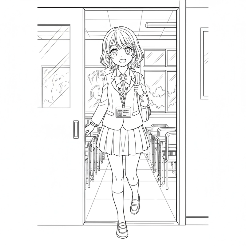 Tranh tô màu anime học sinh hiện đại