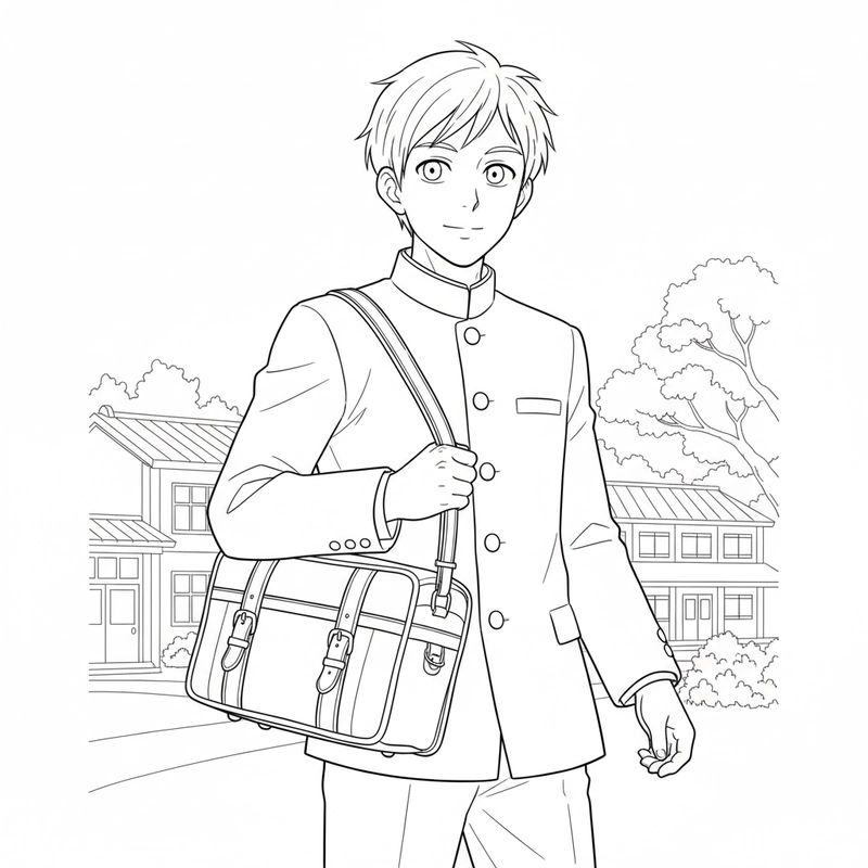 Tranh tô màu anime học sinh nam cá tính